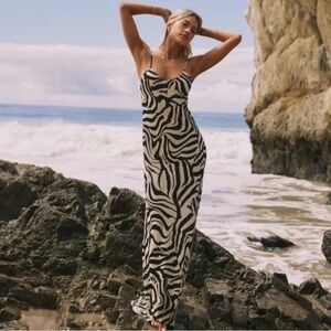 RESA Rose Spaghetti Strap Maxi Dress in Tigris Zebra Print